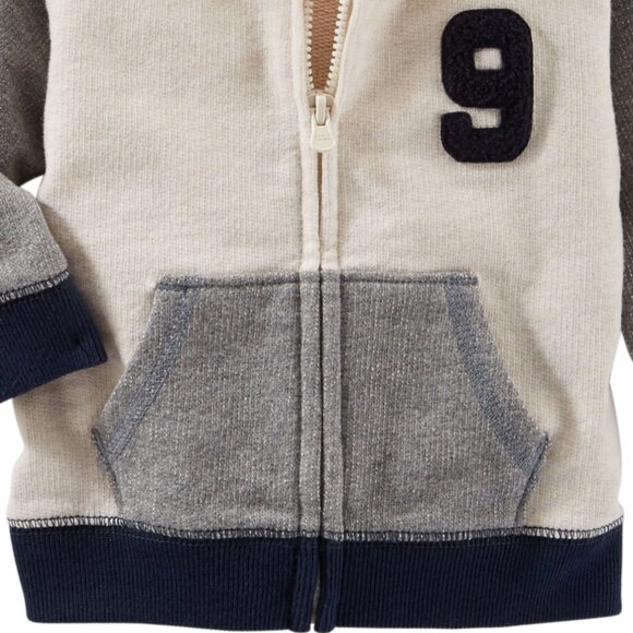 Oshkosh B'gosh Baby Bos French Terry Cardigan Hoodie Jacket Beige Colorb… - Picture 4 of 4